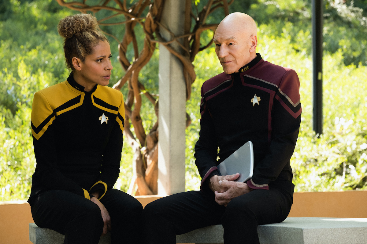 Michelle Hurd as Raffi; Patrick Stewart as Picard